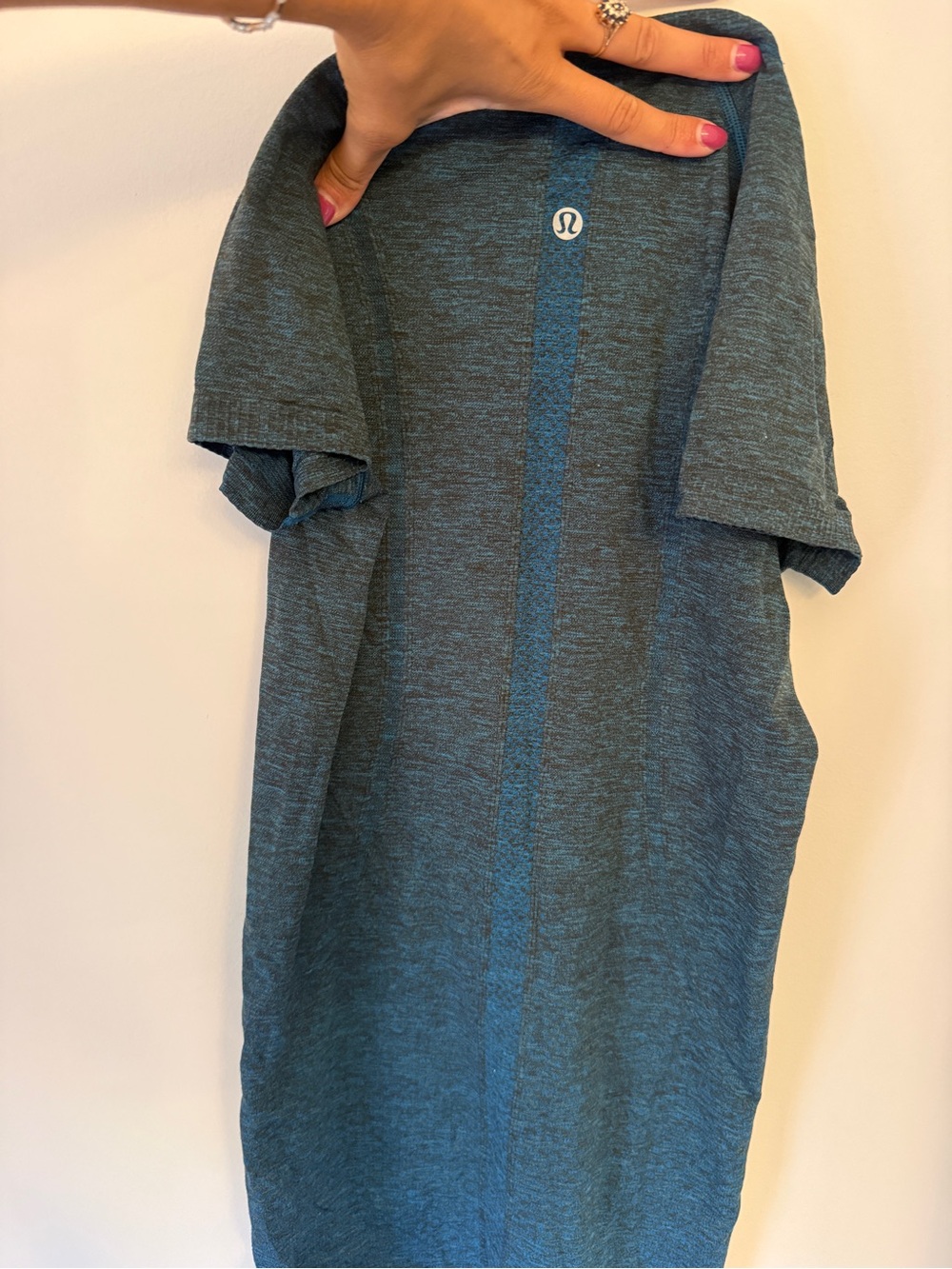Lemon Teal Heather Short Sleeve Athletic Tee with Center Stripe